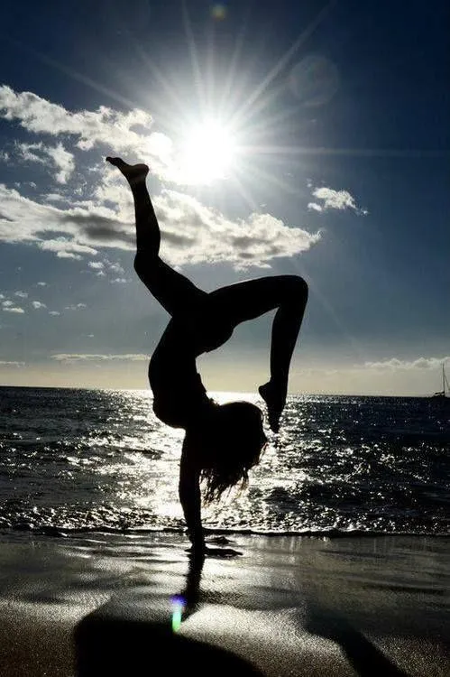 Beautiful Beach Yoga Silhouette Balance At Sunset Wallpaper