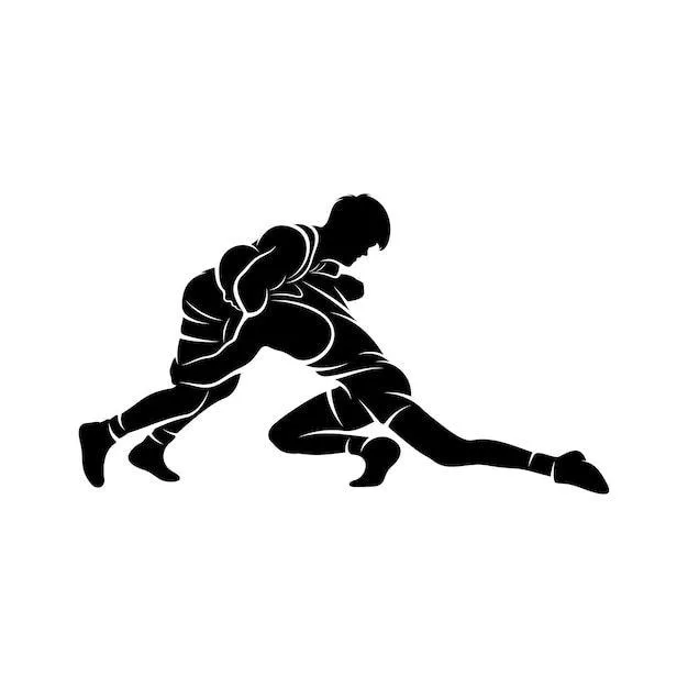Black Silhouette of Two Wrestlers Grappling on the Ground