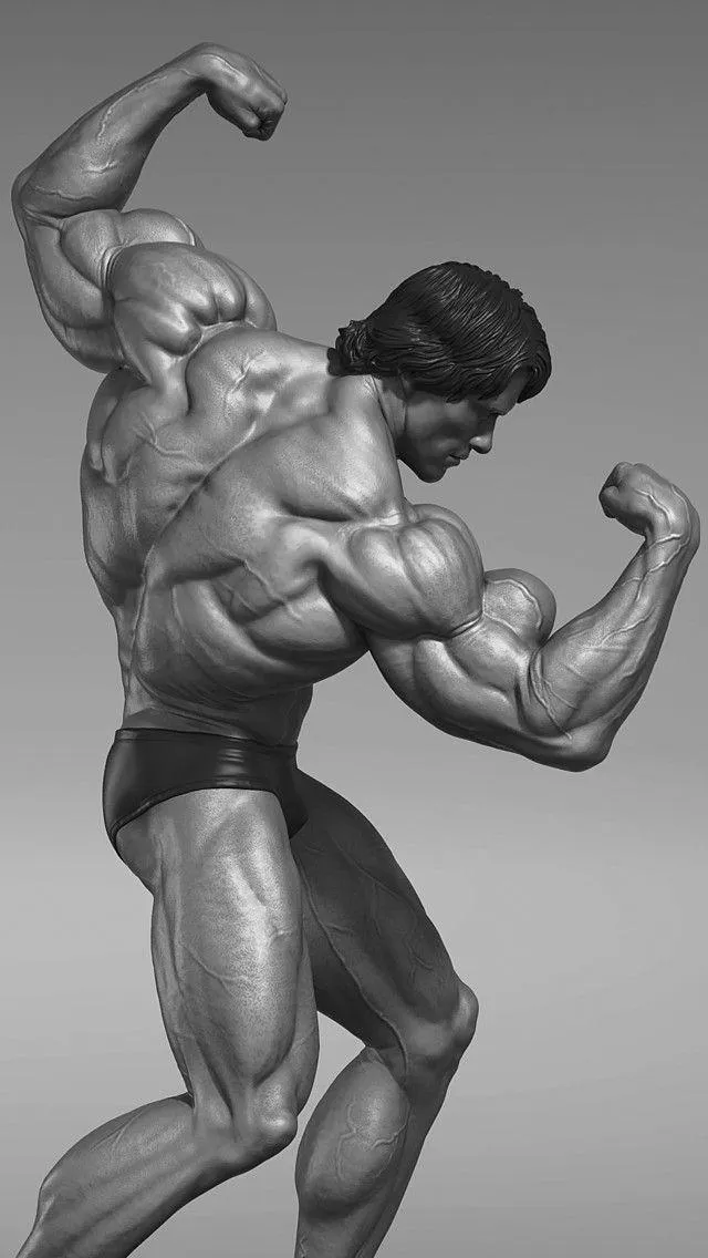 Bodybuilder Flexing Muscles in a Black and White Wallpaper