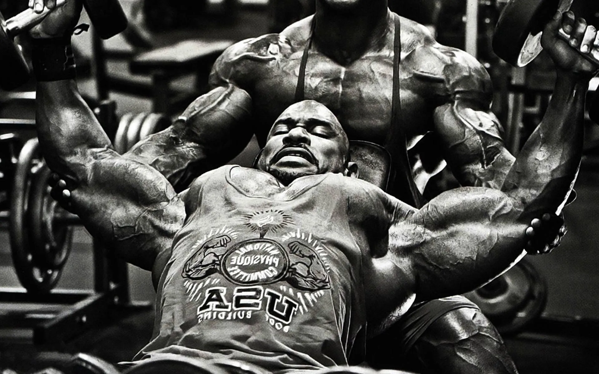 Bodybuilder Pushing Dumbbells in an Intense Chest Workout