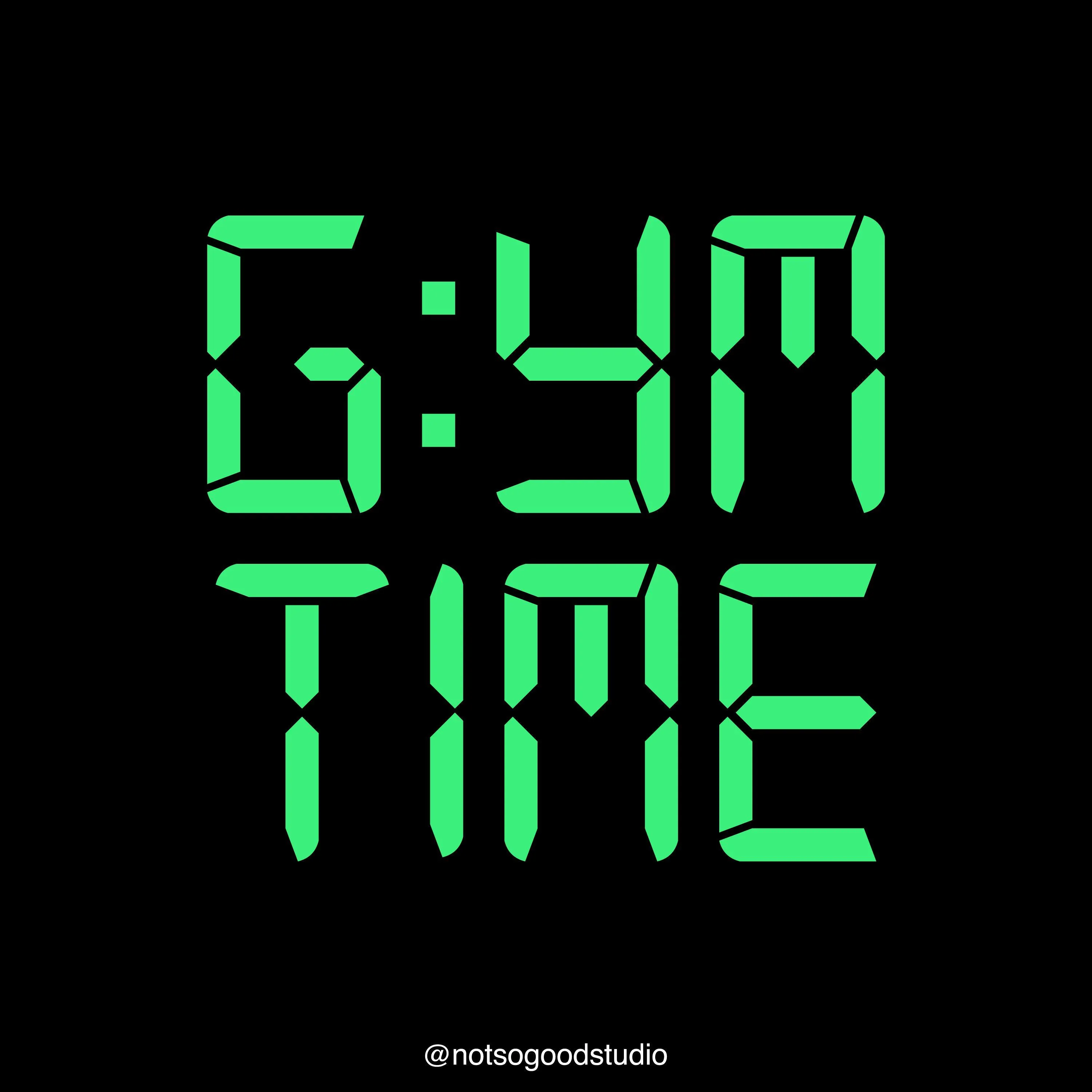 Bright Digital Gym Time Text Graphic With Green Display