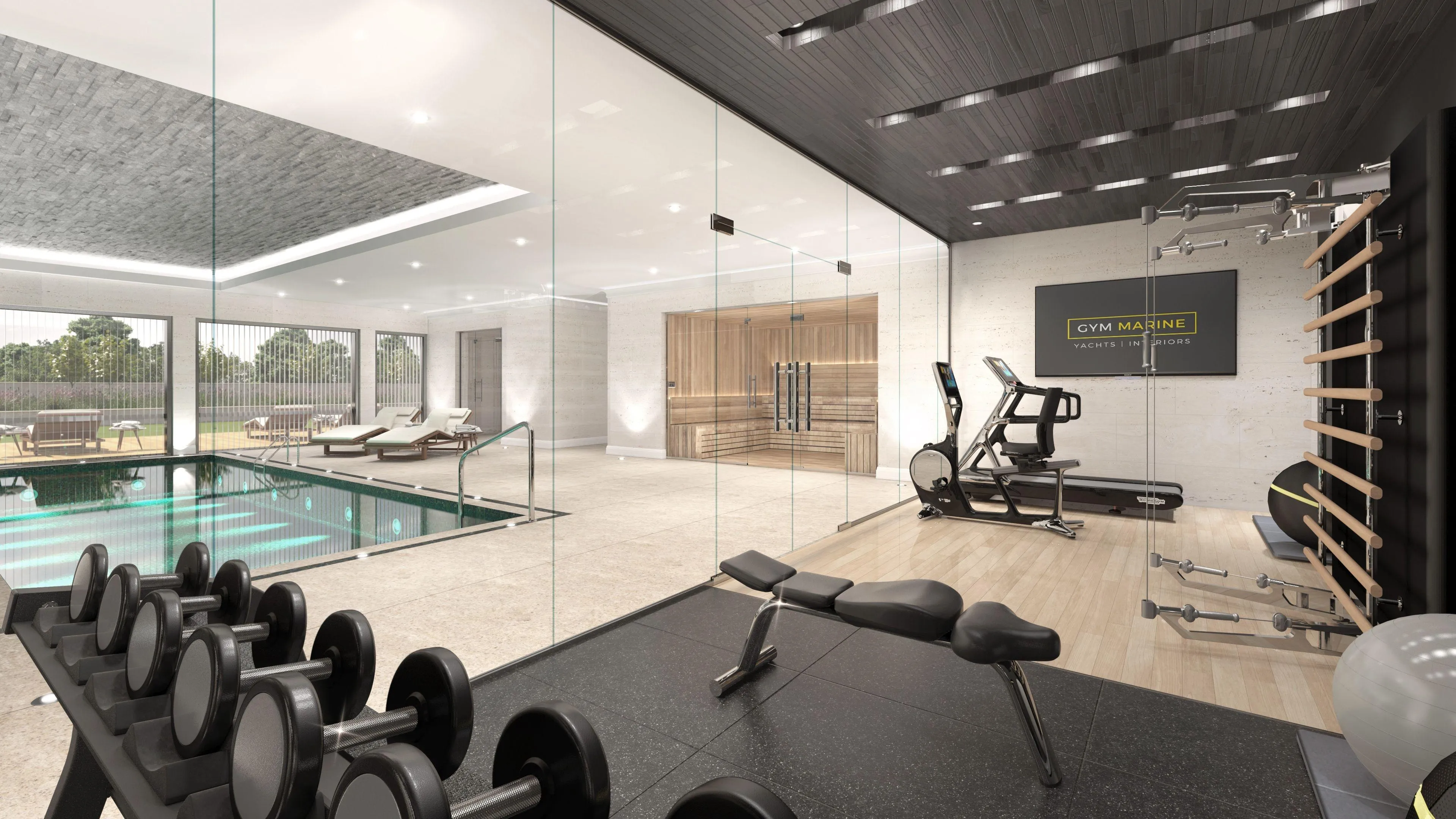 Bright Fitness Center With Cardio Machines and Weights