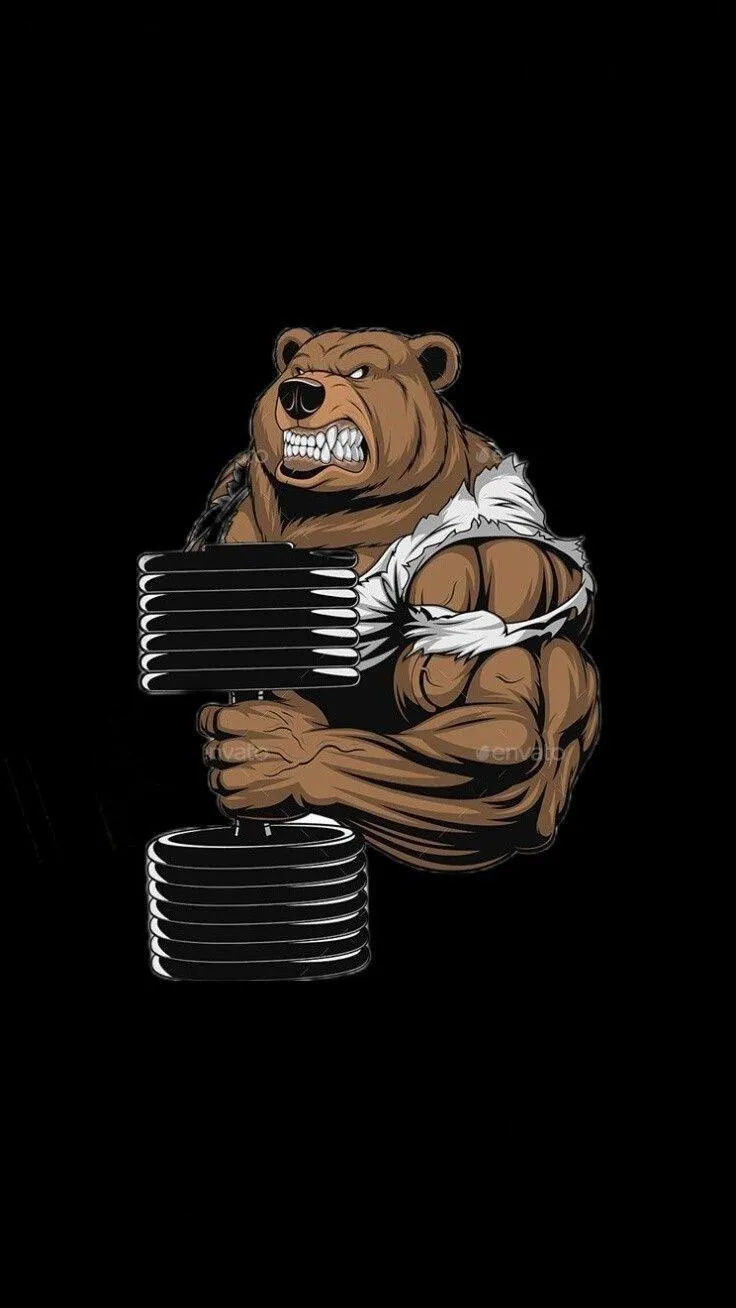 Cartoon Bear Lifting Heavy Dumbbells With Intense Expression