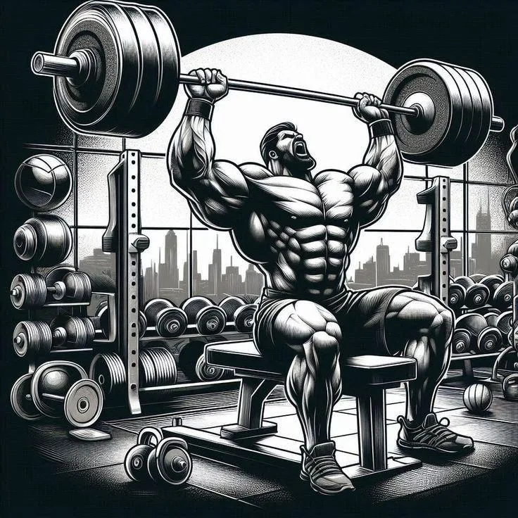 Cartoon Bodybuilder Lifting Barbell in Urban Gym Setting