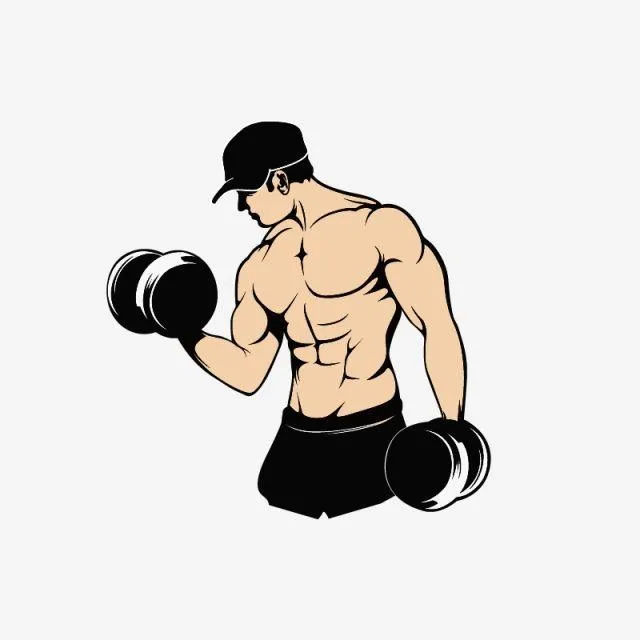 Cartoon Muscular Man Lifting Dumbbells in a Gym Fitness