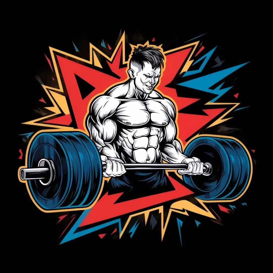 Cartoon Strongman Lifting a Barbell With a Comic Book Style