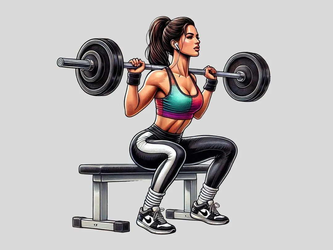 Cartoon Style Woman Squatting With Barbell on Her Shoulders
