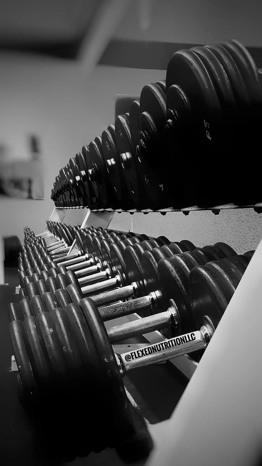 Close Up of Dumbbells Neatly Arranged on Gym Rack Wallpaper