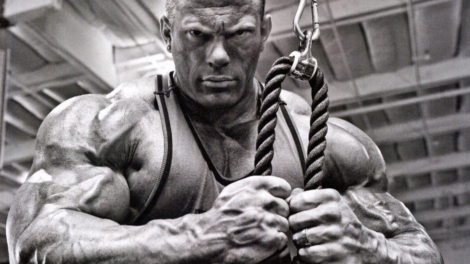 Close Up of Intense Dennis Wolf During Cable Workout