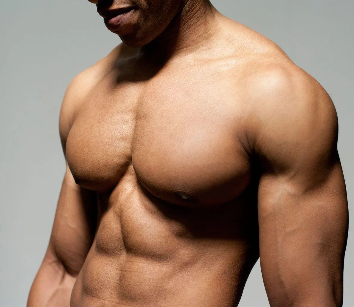 Close Up Muscular Male Torso Showing Defined Chest and Arms