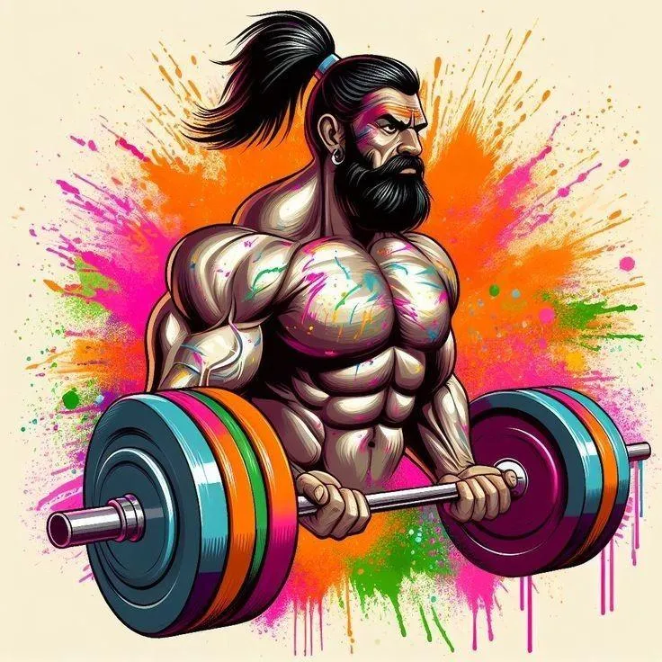 Colorful Artistic Drawing of a Muscular Man Lifting Weights