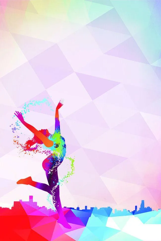 Colorful Silhouette of Girl Jumping in Fitness Celebration