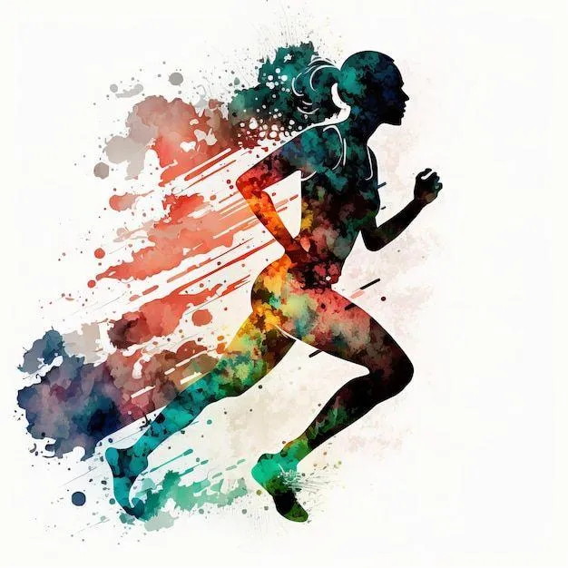 Colorful Watercolor Silhouette of a Female Runner in Motion