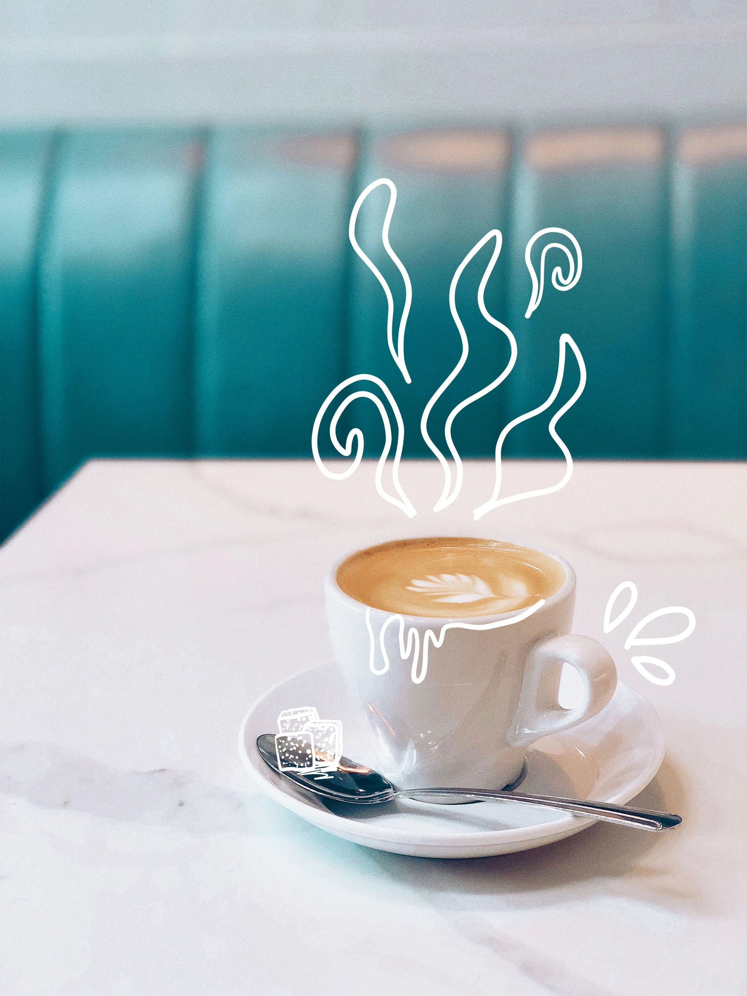 Cup of Coffee With Drawn Steam Lines on a White Table