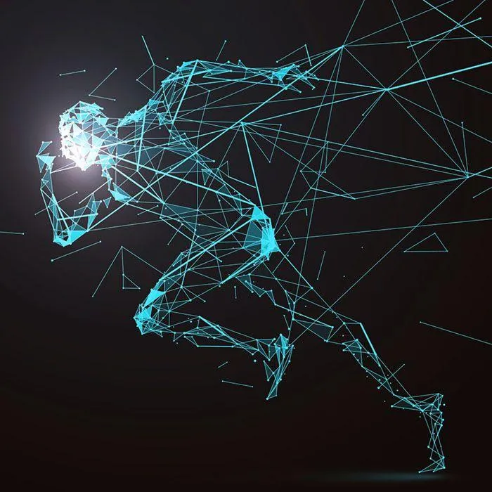 Digital Illustration of a Runner Made of Blue Glowing Points