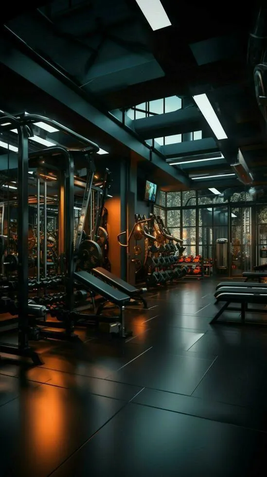Empty Gym With Modern Fitness Equipment and Ambient Lighting