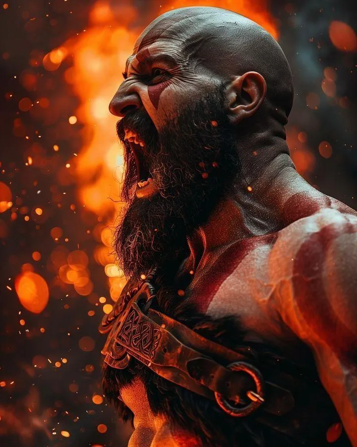 Epic Fiery Image of the God of War Screaming Free Wallpaper