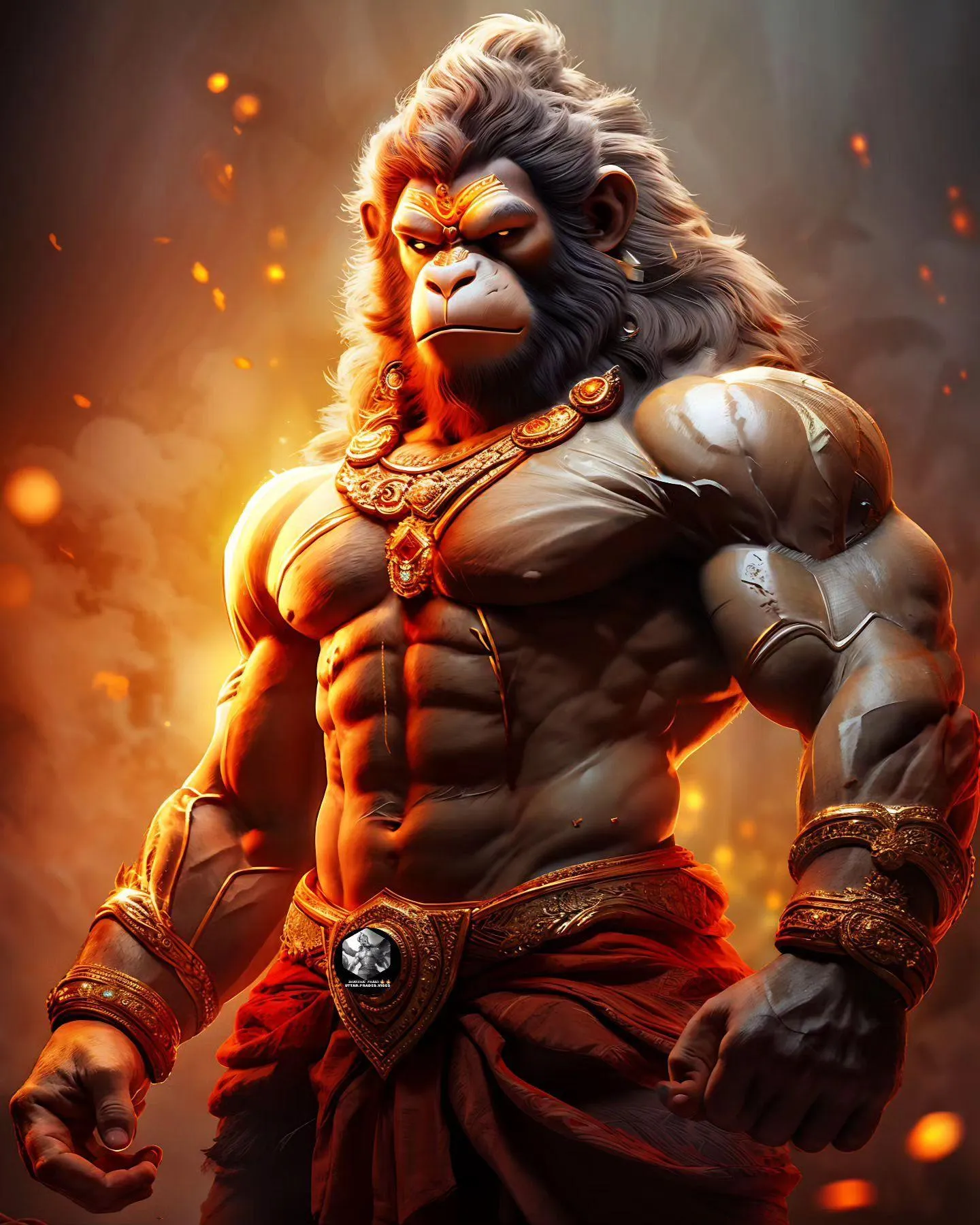 Fantasy Hanuman With a Muscular Build and Glowing Eyes