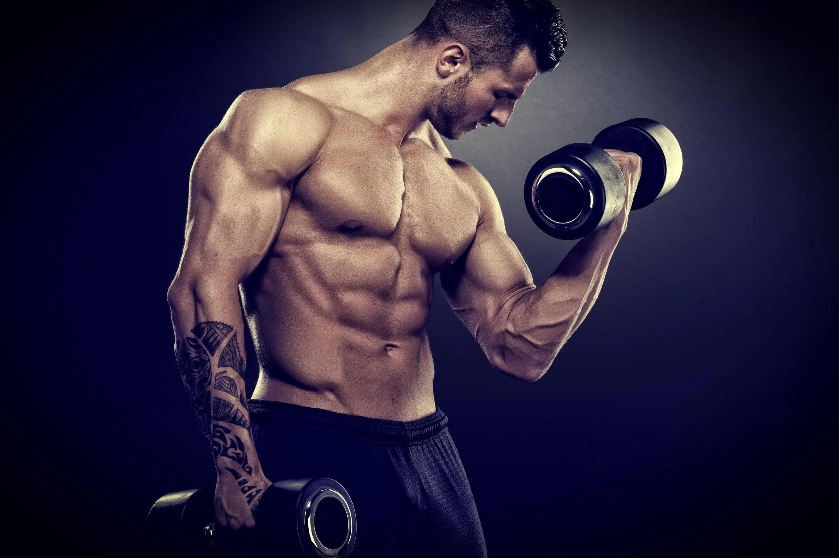 Fit Man Performing Bicep Curls With a Dumbbell Wallpaper
