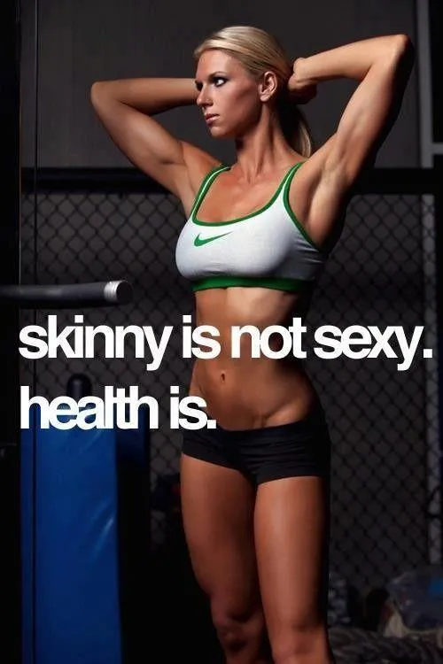 Fit Woman Posing With a Quote About Health Over Being Skinny