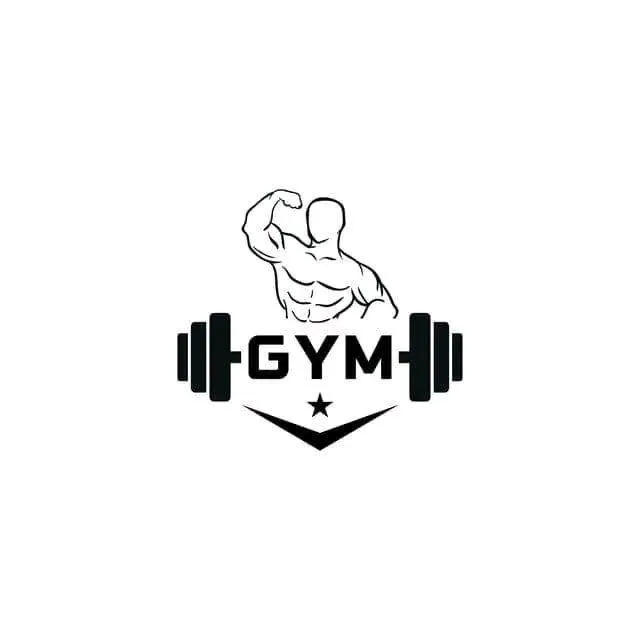 Gym Logo Design With Flexing Figure and Barbell Graphic