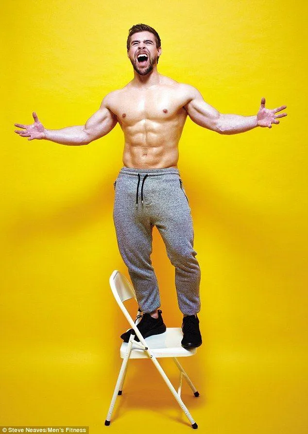 Happy Fit Man Posing Shirtless on a Chair Hd Free Wallpaper