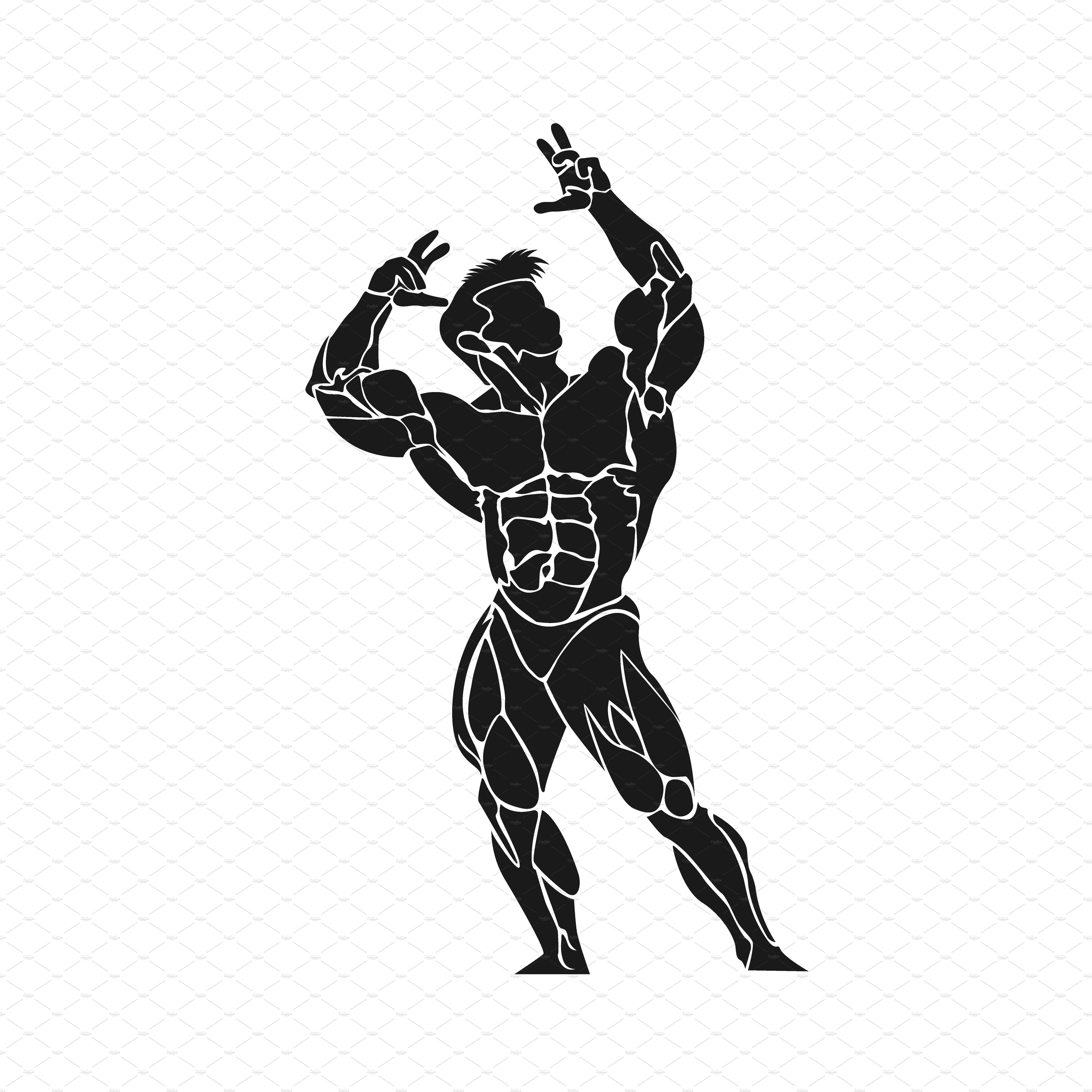 Illustration of Male Bodybuilder Flexing Muscles Silhouette