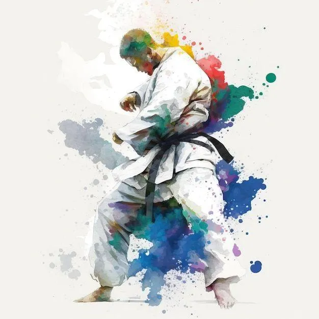 Karate Fighter Mid Kick With Colorful Paint Splatter Effect