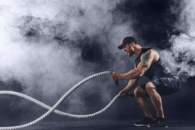 Man Training With Battle Ropes in a Smoky Space Wallpaper