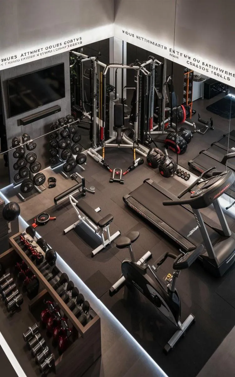 Modern Gym Interior With Equipment and Weights Hd Wallpaper