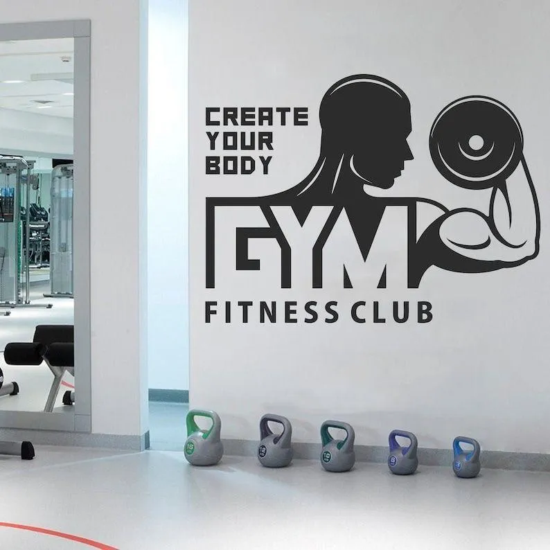 Modern Gym Interior With Kettlebells and Logo Display