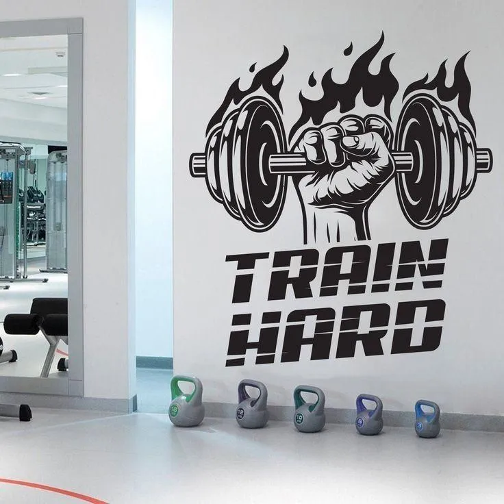 Modern Gym Wall Art With Train Hard Motivational Graphic