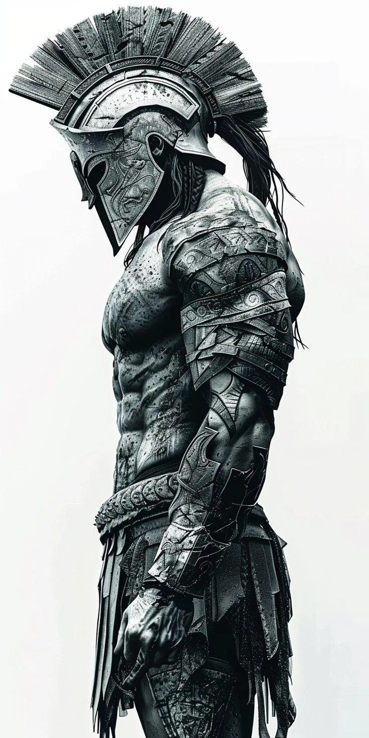 Muscular Man Dressed As a Gladiator Showing Strength