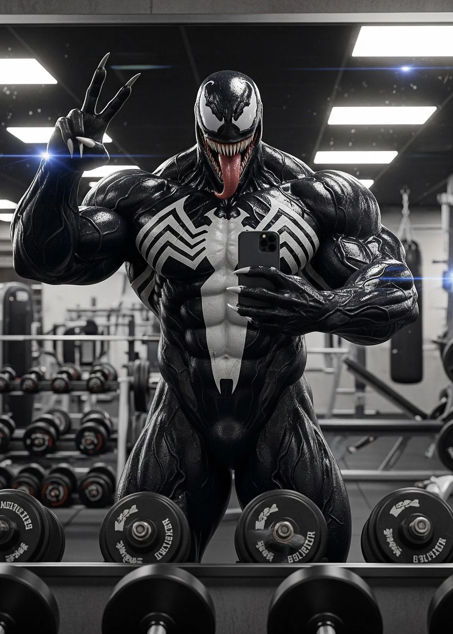 Muscular Venom Character Standing in a Weight Room Wallpaper
