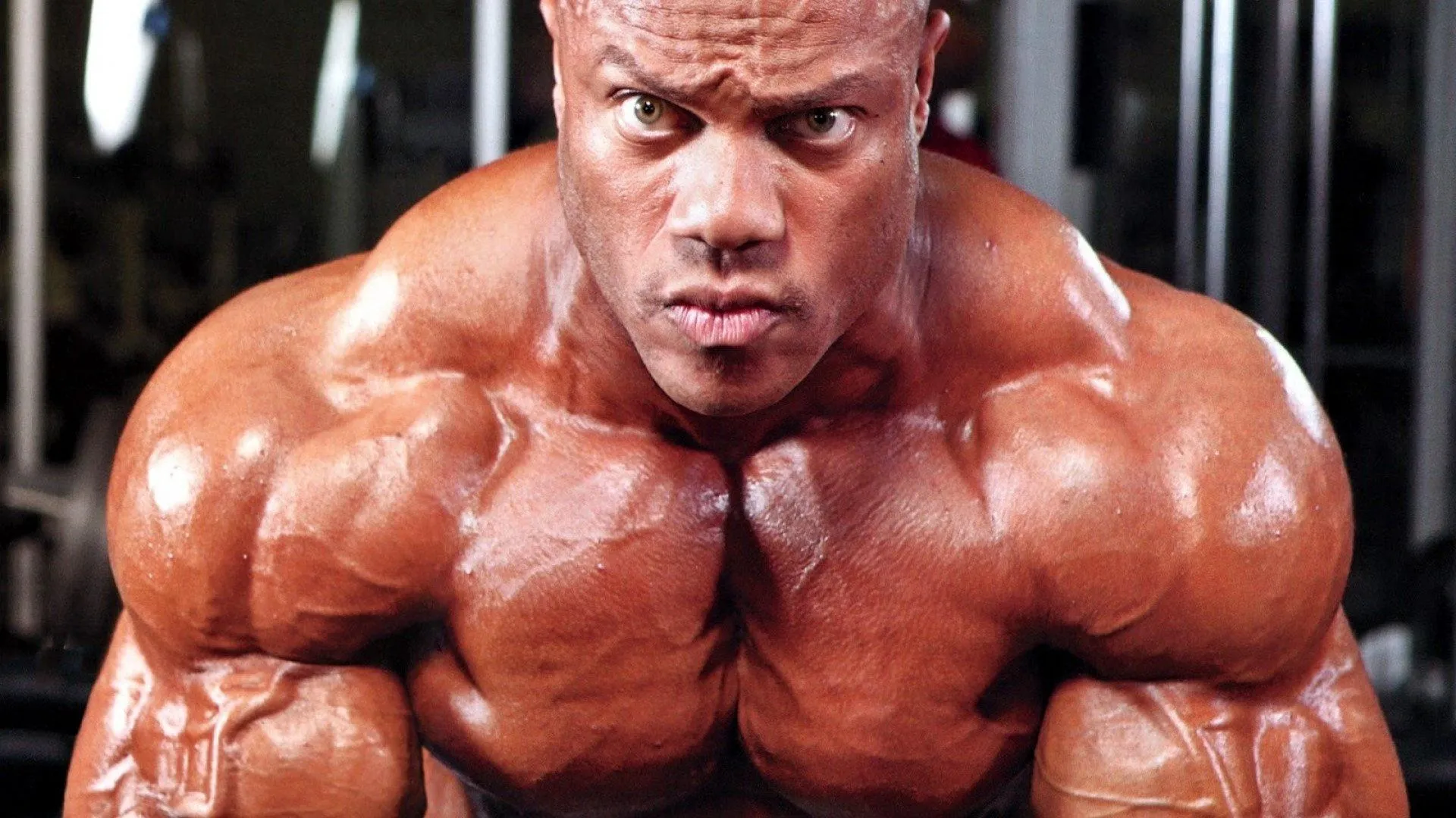 Phil Heath in Competition With Tensed Chest Muscles