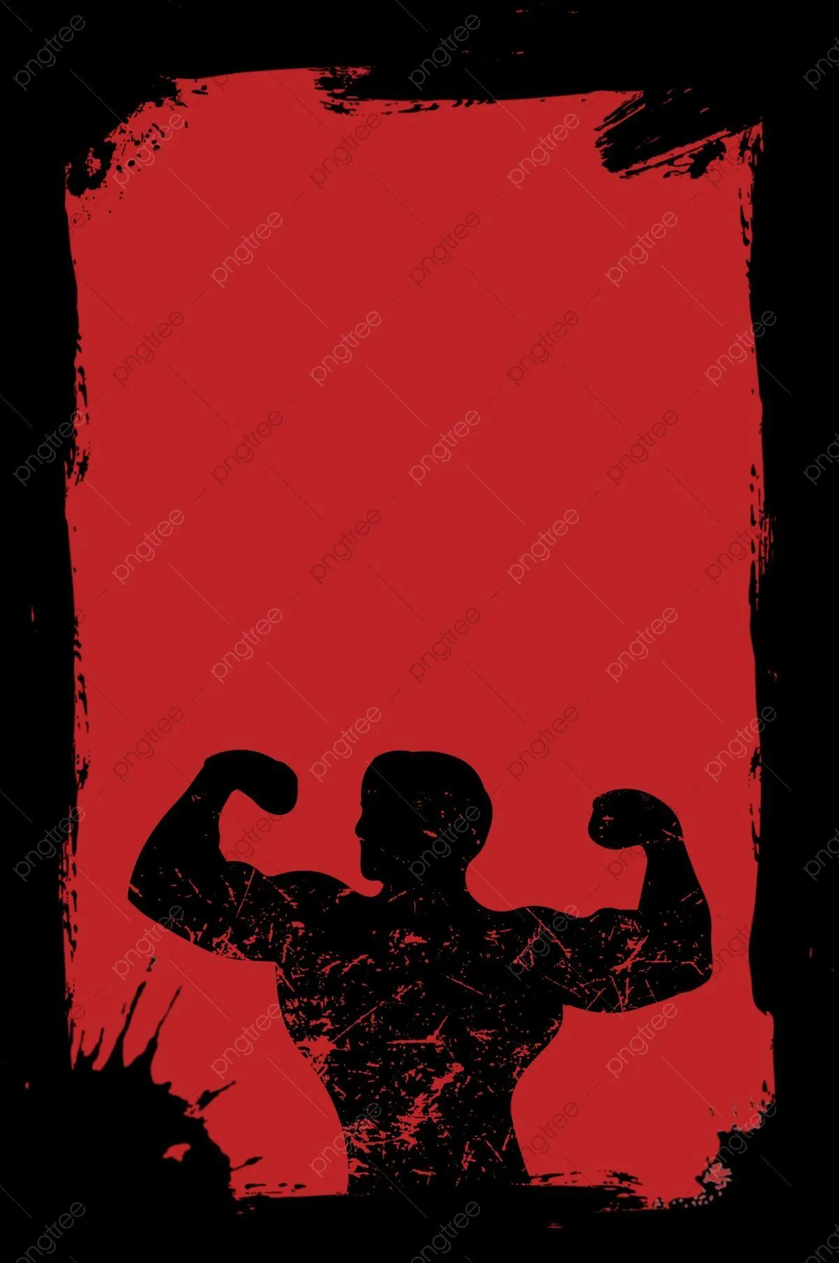 Red Poster Silhouette of a Bodybuilder Flexing Arms Proudly