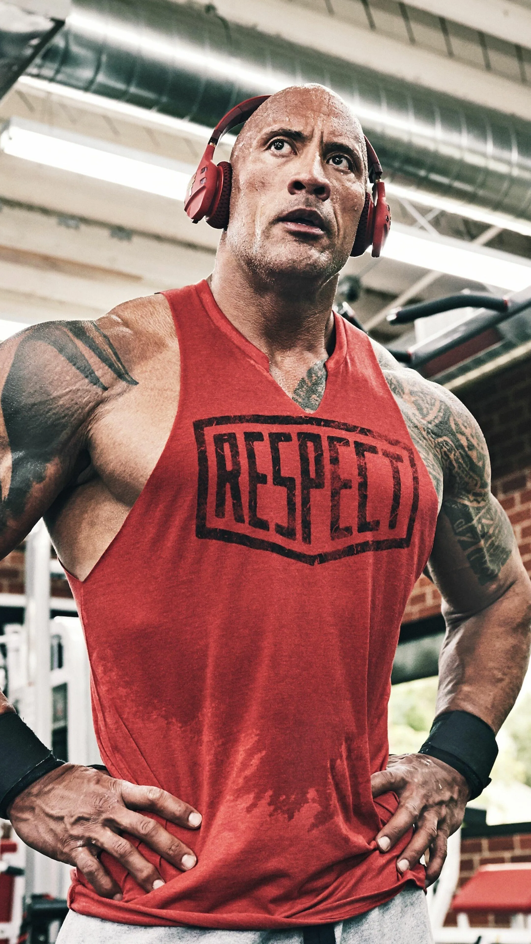 Rock Wearing a Red Colour Sleeveless Gym Workout Shirt