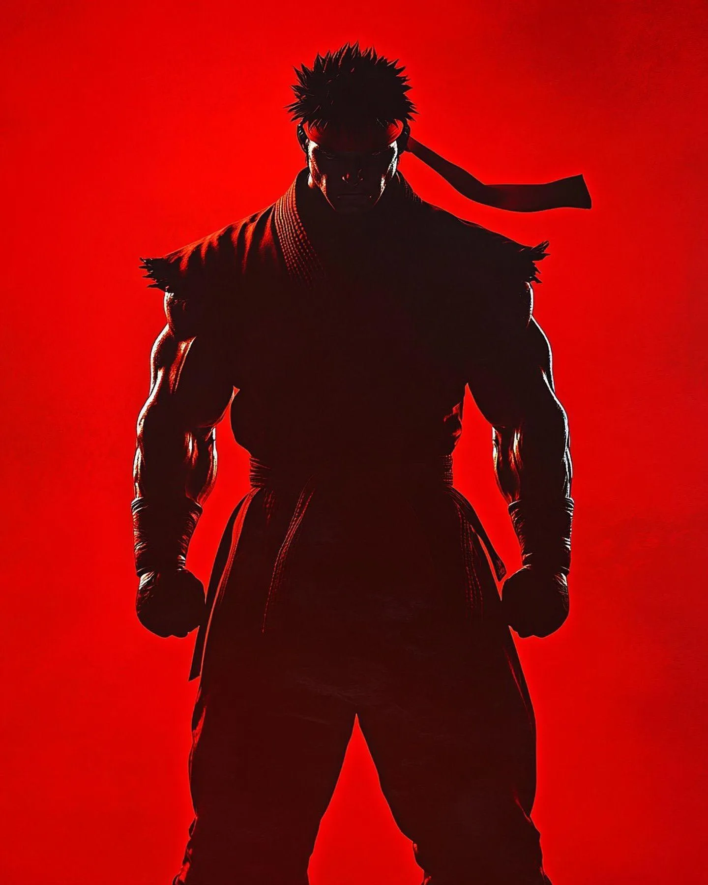 Silhouette of a Fighter With a Red Background and a Headband