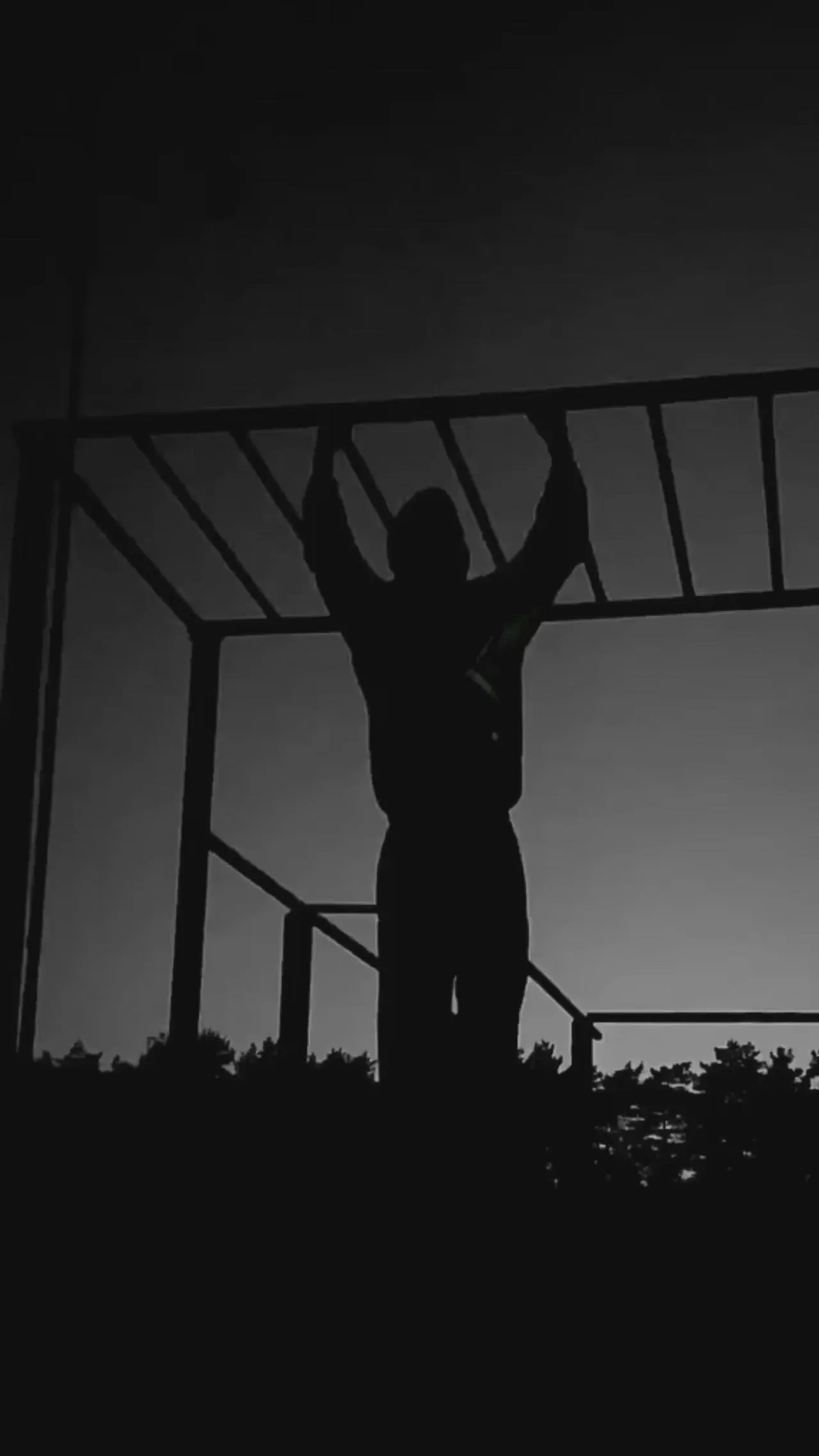 Silhouette of a Man Doing Pull Ups During an Evening Workout