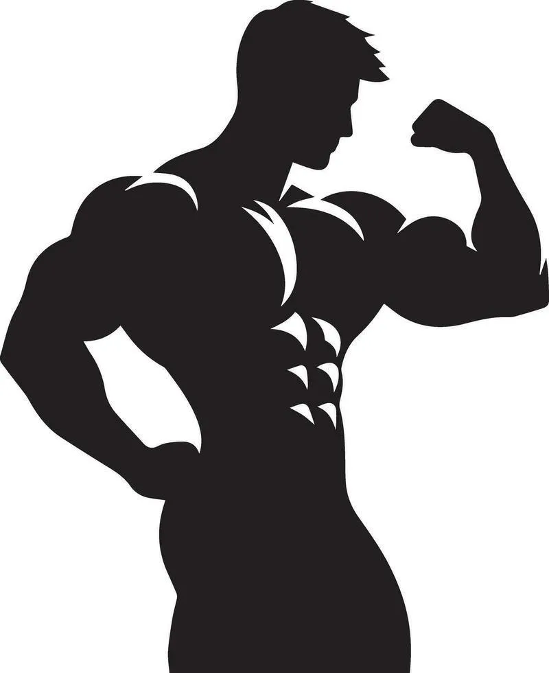 Silhouette of a Muscular Bodybuilder Flexing His Biceps