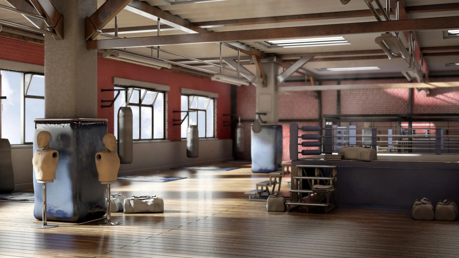 Spacious Boxing Gym With a Ring and Training Equipment