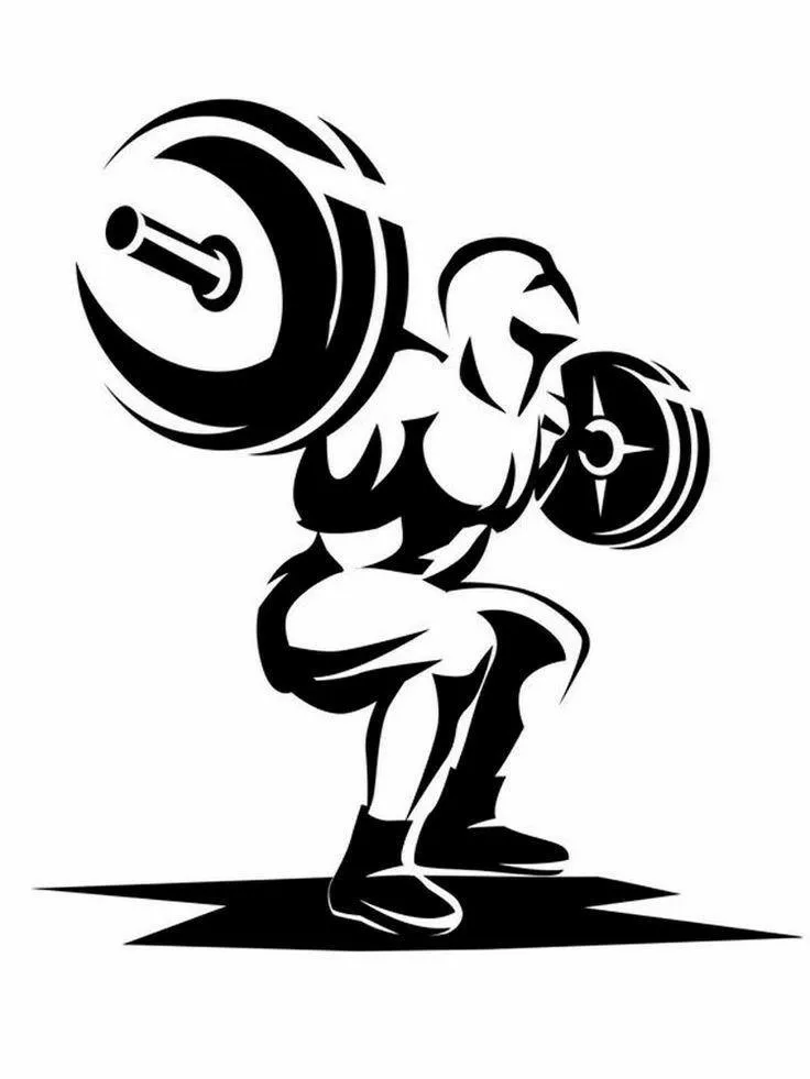 Stylized Silhouette of a Person Squatting With Heavy Barbell