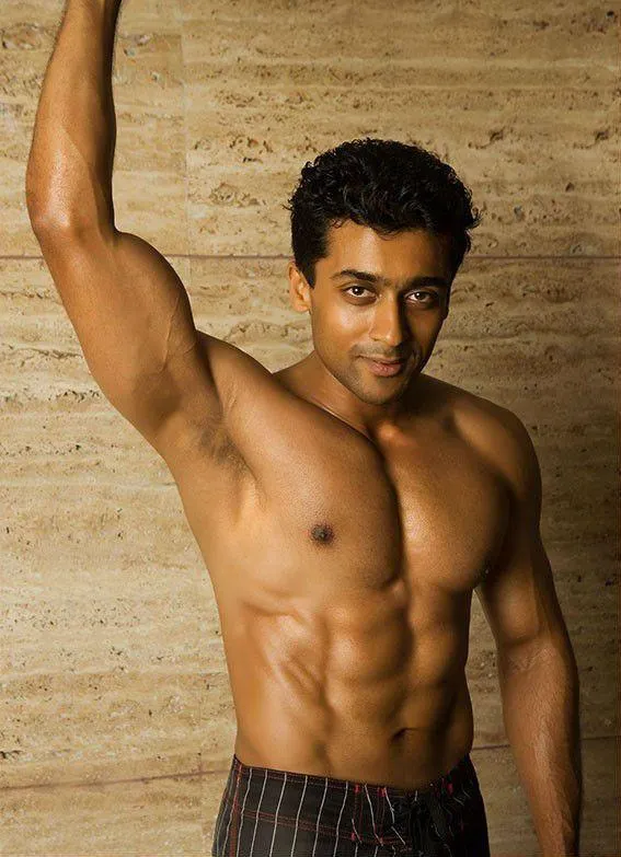 Suriya Posing Shirtless Showing a Lean Muscular Physique