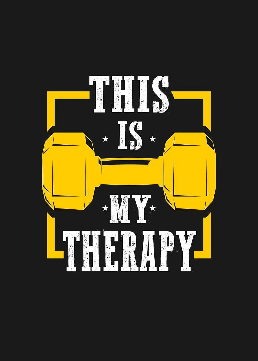 This Is My Therapy Quote With a Yellow Dumbbell Graphic