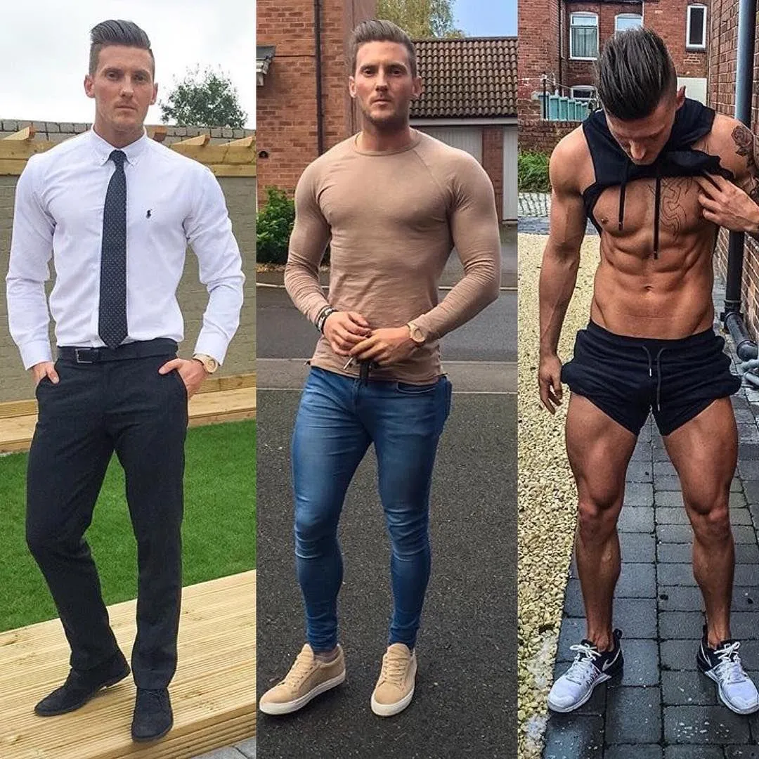 Three Stages of Male Fitness Transformation Side By Side
