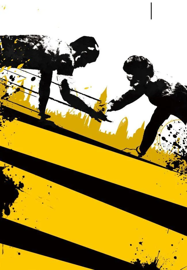 Two Athletes Arm Wrestling on a Yellow Striped Art Wallpaper