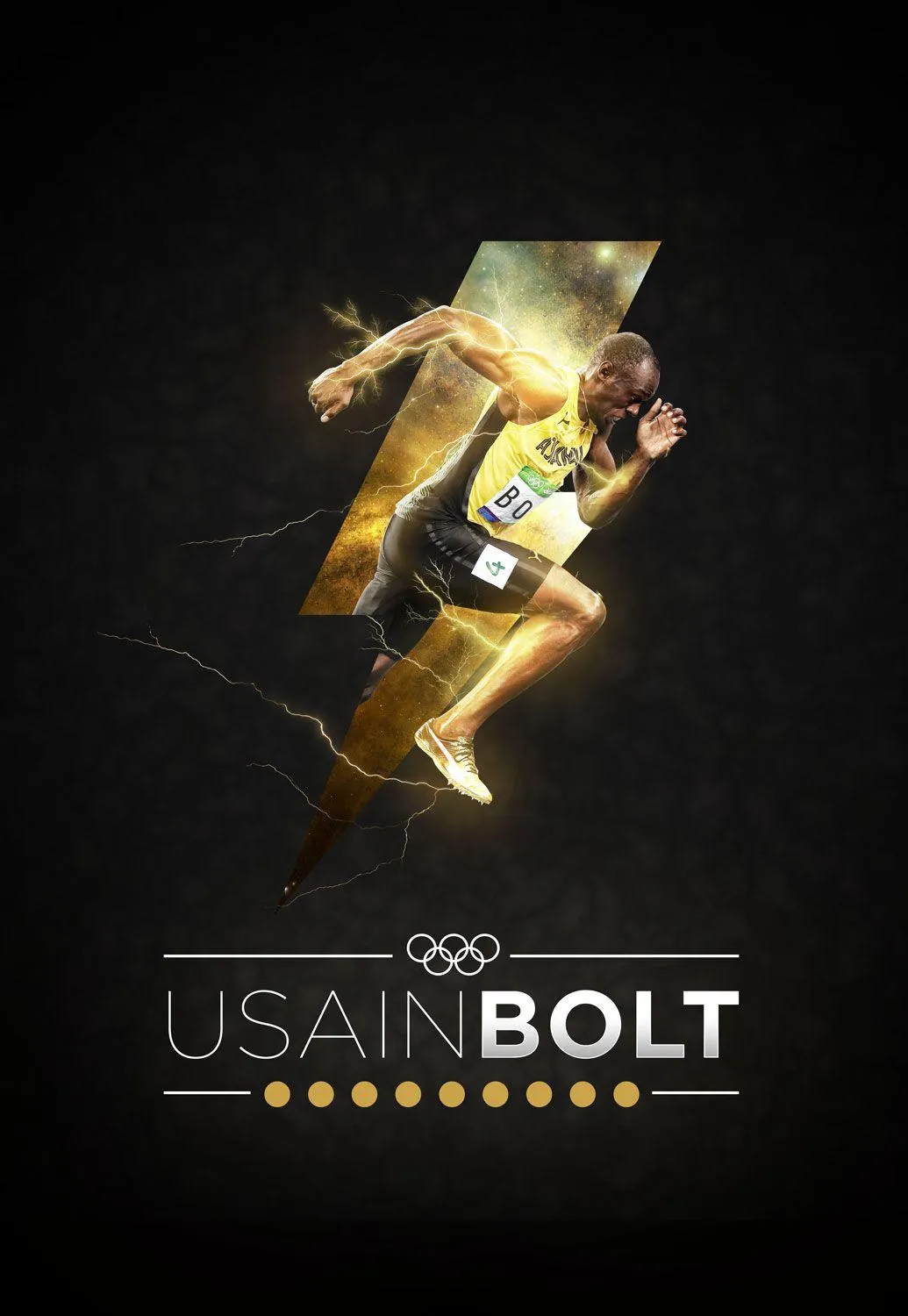Usain Bolt Sprinting With Motion Effects in Black Background
