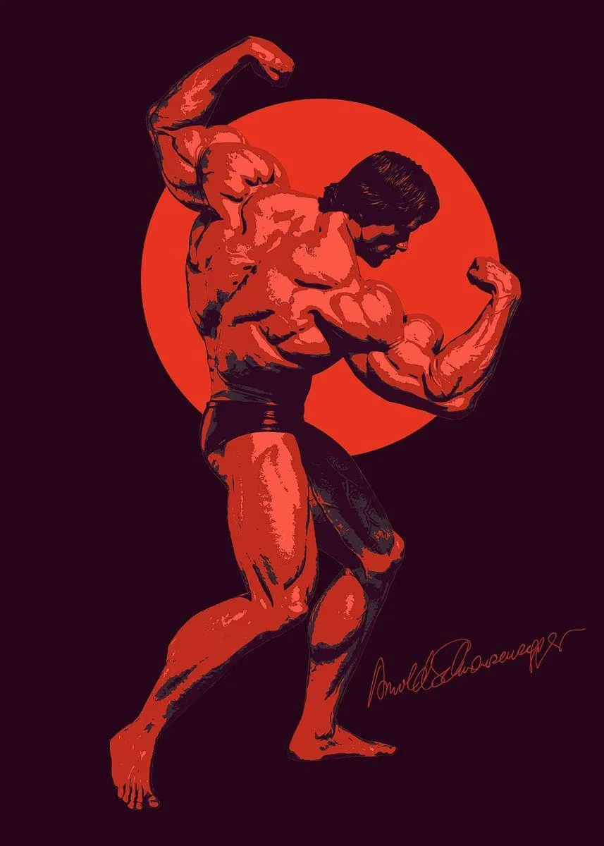 Vintage Style Drawing of Classic Arnold Flexing His Body