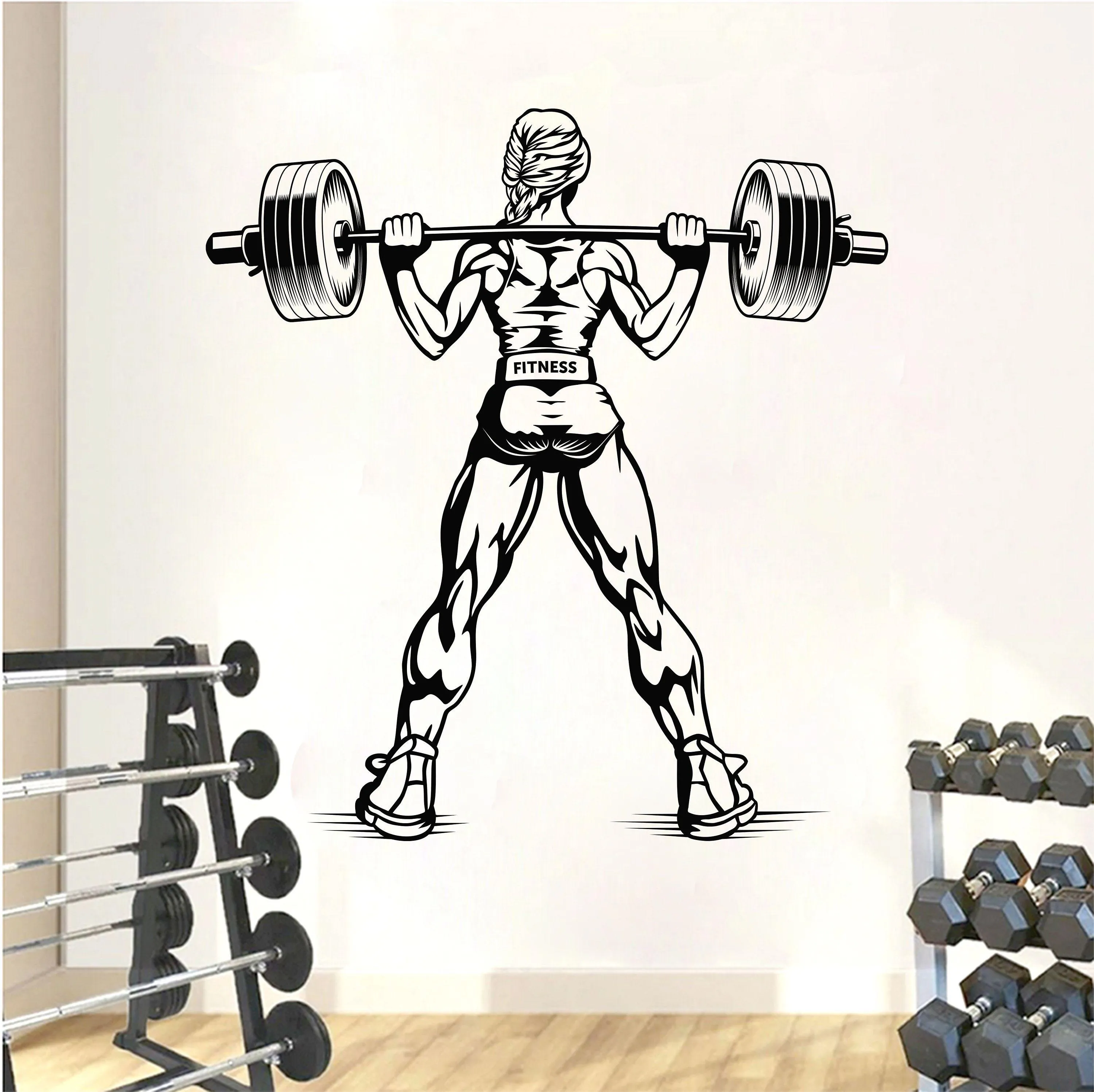 Wall Art Illustration of Muscular Man Lifting Barbell in Gym