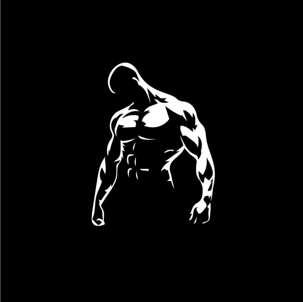 White Sketch of a Muscular Body on a Black Background Poster